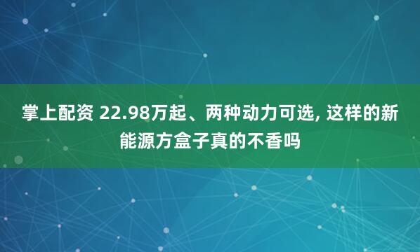 掌上配资 22.98万起、两种动力可选, 这样的新能源方盒子真的不香吗